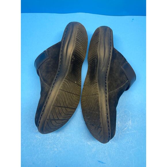 Clarks Collection Black Suede Leather Clogs Mule Slides Cork Comfort Womens 9 - Picture 11 of 13